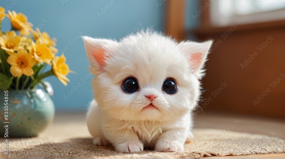 Obraz premium Cute white kitten with big eyes