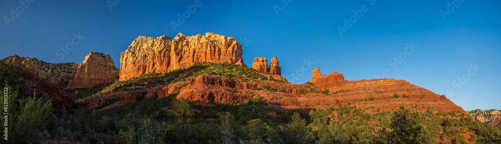 sandstone mesa at sunset with deep blue sky sandstone mesa at sunset with deep blue sky