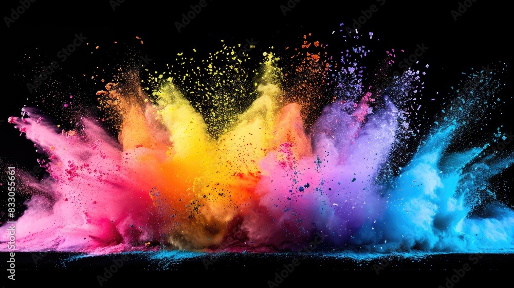 Colorful Powder Bursting on a Black Background