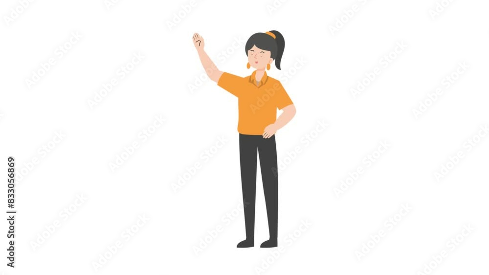 Saleswoman waiving hand