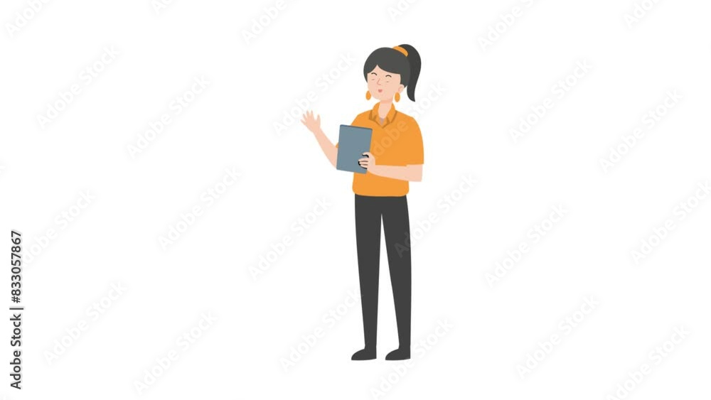 Saleswoman holding book Saleswoman holding book
