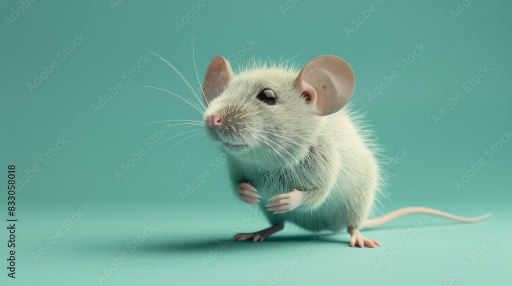 Adorable white mouse standing on a light green background, capturing a playful and charming moment. Adorable white mouse standing on a light green background, capturing a playful and charming moment.