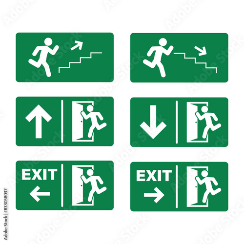 Bundle label sign emergency exit with running man pictogram in green rectangle label
