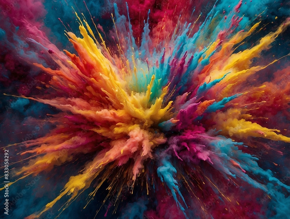 Fototapeta premium Colored powder explosion, abstract pattern. Holi paint color powder Colored powder explosion, abstract pattern. Holi paint color powder 