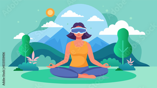 Embrace the harmony of nature as you participate in a tranquil VR program that fuses gentle workouts with mindfulness.. Vector illustration