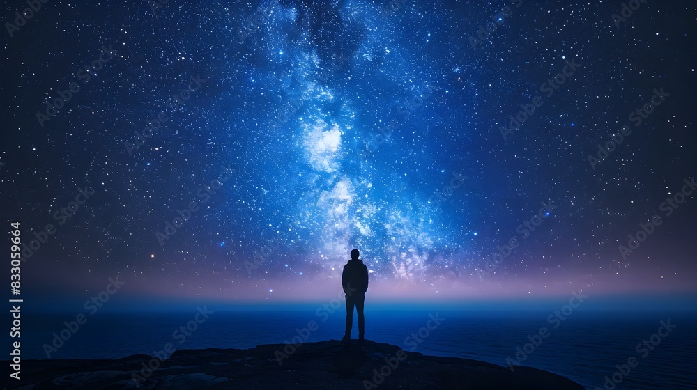Man Gazing at the Boundless Starry Night Sky Inspired Vision and Dreams Concept Man Gazing at the Boundless Starry Night Sky Inspired Vision and Dreams Concept