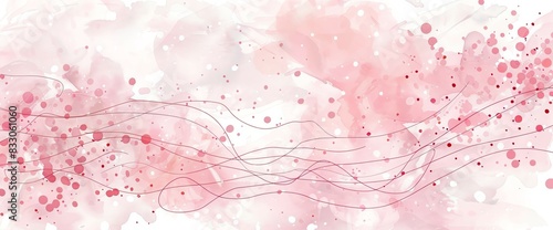 Abstract pink watercolor background with delicate polka dots and wavy lines. © kiimoshi