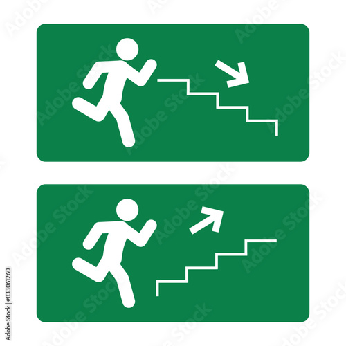 Bundle label sign emergency exit with running man pictogram in green rectangle label