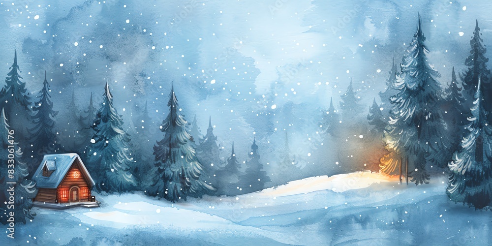 A cozy cabin in a snowy forest. A cozy cabin in a snowy forest.
