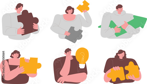 Collection of business problem solving, teamwork, and solution ideation management concept