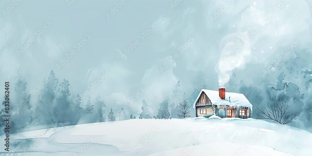 A lonely house in the middle of a snowy forest A lonely house in the middle of a snowy forest