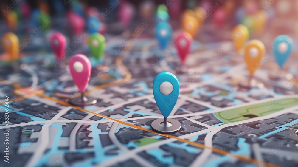 location map with pins theme front view representing future transport and GPs advanced location map with pins theme front view representing future transport and GPs advanced