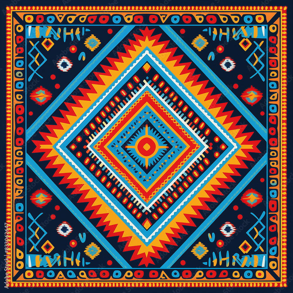 print design in the style of ethnic carpet patterns, Aztec art and African textile designs print design in the style of ethnic carpet patterns, Aztec art and African textile designs