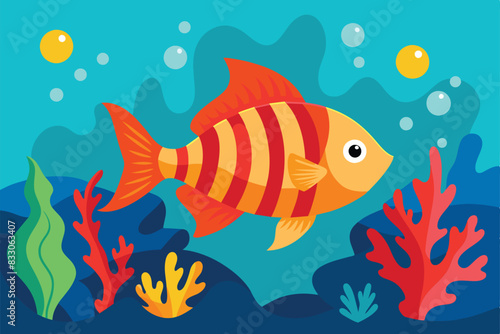 Beautiful Aquarium Fish Colorful Reef Water Plant vector Illustration