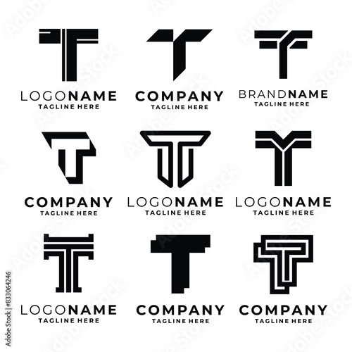 Set of T letter logo template vector