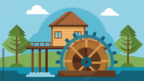 The waterwheel dutifully churned the water powering the nearby sawmill with its simple yet effective design.. Vector illustration
