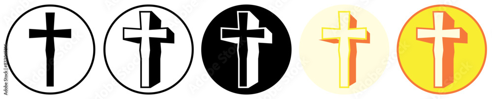 Fototapeta premium Set trendy Christian cross Symbol icon pictogram vector illustration
