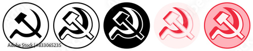Set Trendy Hammer And Sickle Symbol. communist icon pictogram vector illustration photo