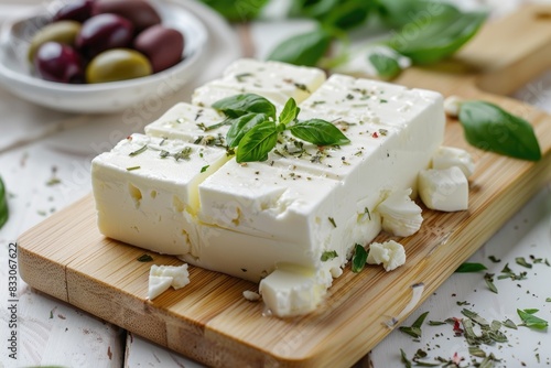 Feta cheese with basil and olives