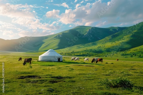 Yurt in a verdant Mongolian landscape