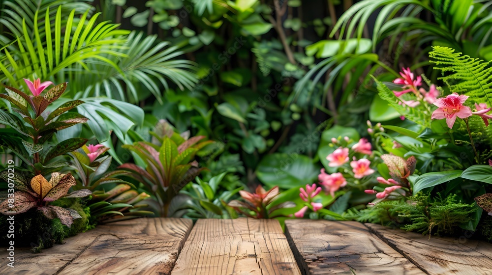 Tropical Garden Blooms on Wooden Table