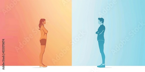 Businessman and businesswoman having argument, conflict, disagreement.