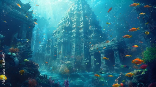 Enchanting Underwater of Ancient Ruins and Mythical Creatures
