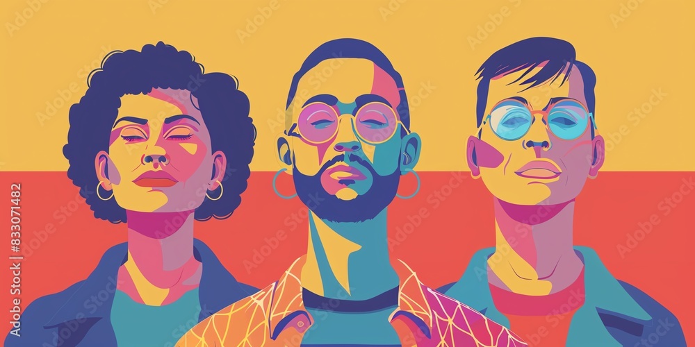Diverse group of young people with closed eyes. Diverse group of young people with closed eyes.