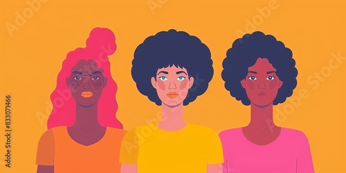 Diverse group of women with different skin tones and hairstyles. photo