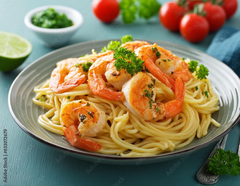 Pasta spaghetti with shrimps and sauce Pasta spaghetti with shrimps and sauce