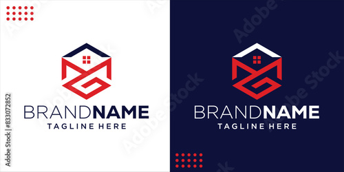 Creative MG Home logo with hexagon shape, design inspiration, illustration, vector