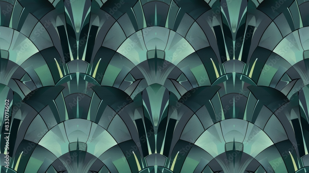 Naklejka premium art deco seamless pattern, dark grey and jade geometric design with a subtle gradient in the background
