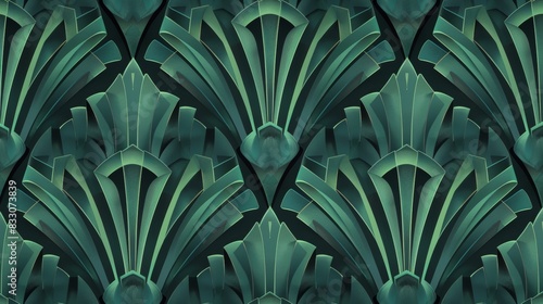art deco seamless pattern, dark grey and jade geometric design with a subtle gradient in the background