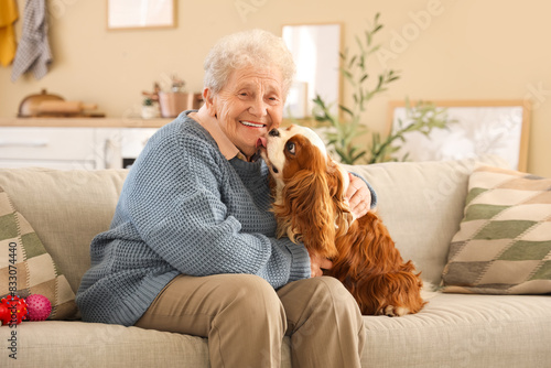 Happy senior woman with cut...