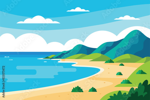 Beautiful Sea Panorama Beach Coast Bay Ocean Landscape vector Illustration