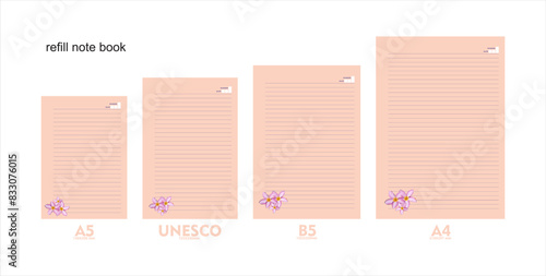 A5, A4, B5 size notebook design with color background with floral decoration. vector a set