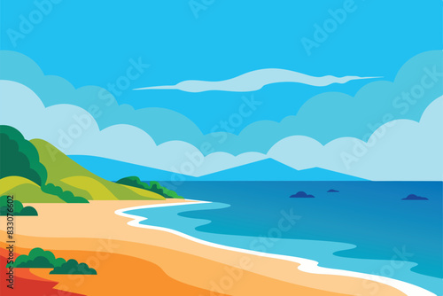 Beautiful Sea Panorama Beach Coast Bay Ocean Landscape vector Illustration