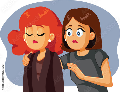 Sad Woman Being Consoled by Her Empathic Friend Vector Cartoon. Worried best friend trying to offer help and consolation
