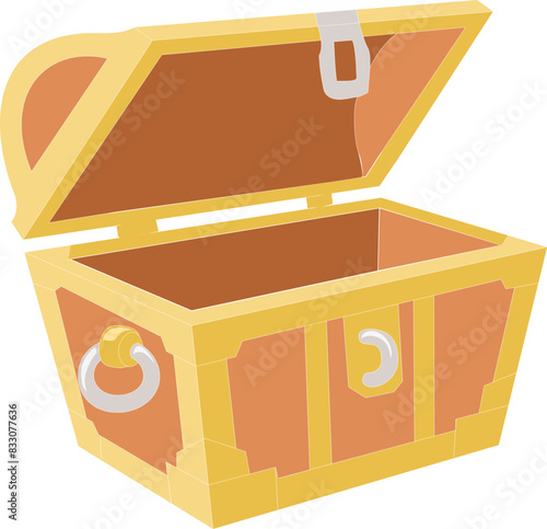 3D treasure chest vector illustration.. Empty treasure box with open lid.