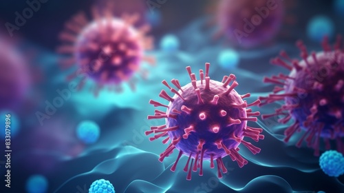 Intriguing 3D Rendering of Viruses on a Futuristic Background