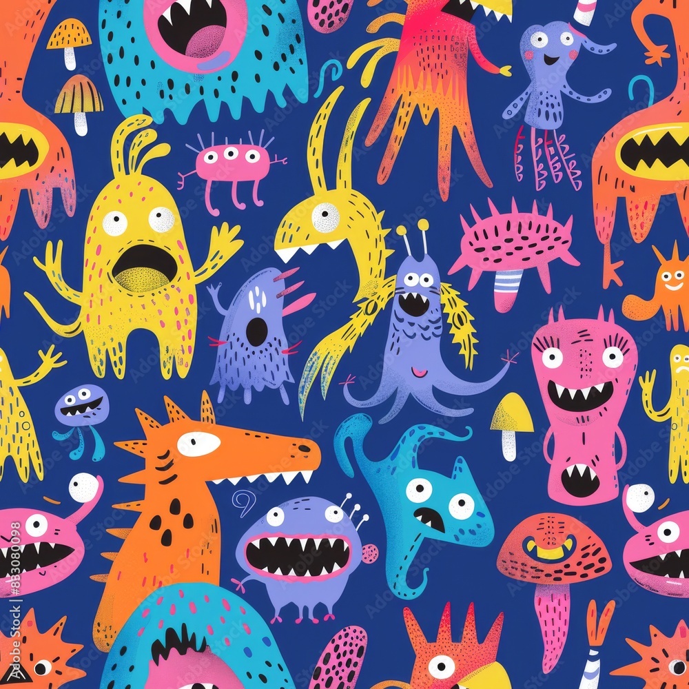 Fototapeta premium seamless imaginary friends pattern with monsters and aliens