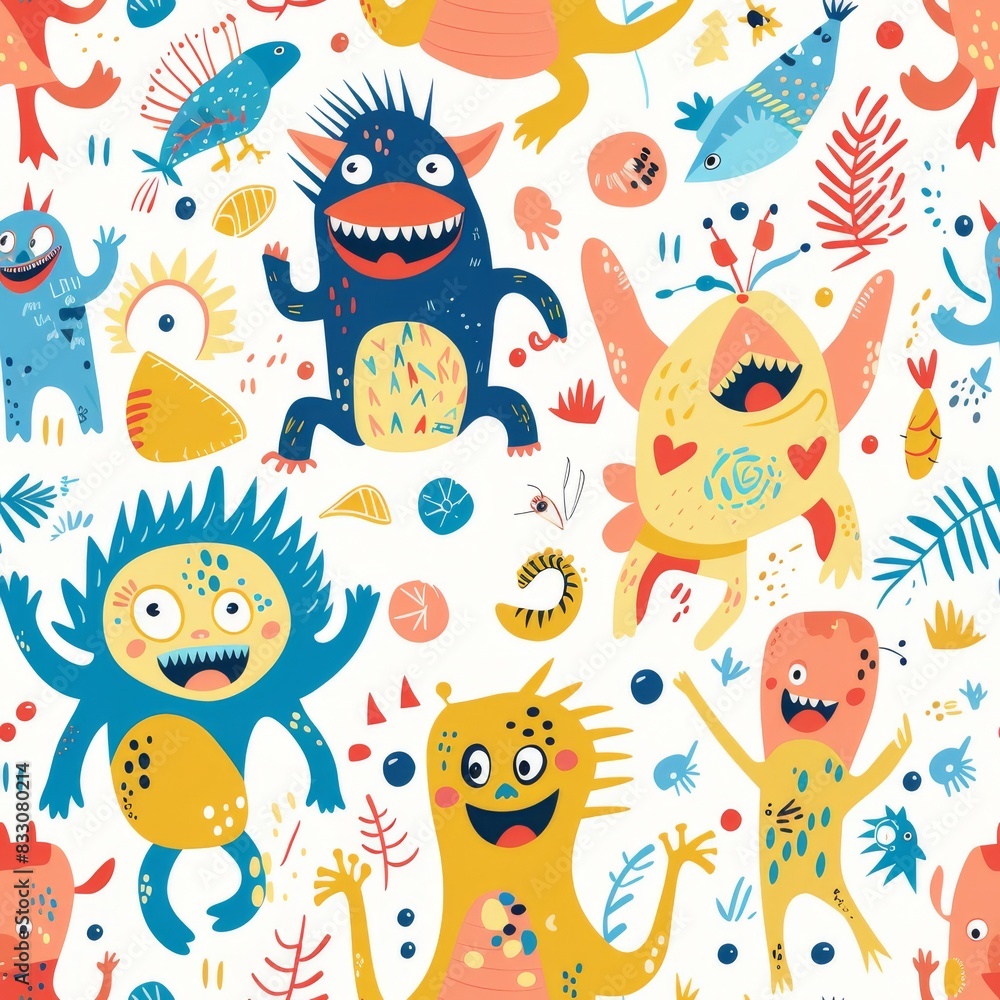 seamless imaginary friends pattern with monsters and aliens seamless imaginary friends pattern with monsters and aliens