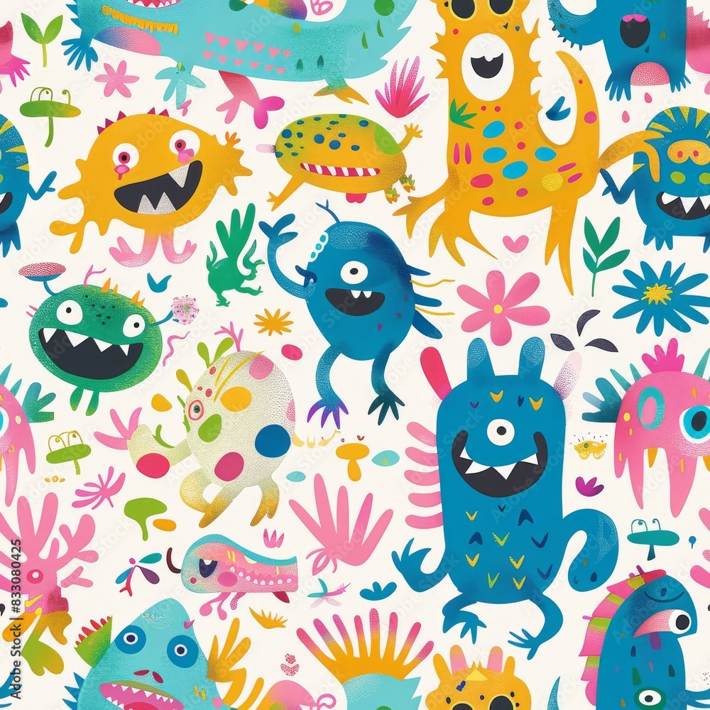 seamless imaginary friends pattern with monsters and aliens seamless imaginary friends pattern with monsters and aliens