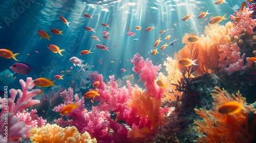 Divers Exploring Vibrant Coral Reef Underwater Teeming with Diverse Aquatic Life