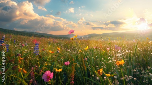 Blooming flowers in a rural landscape