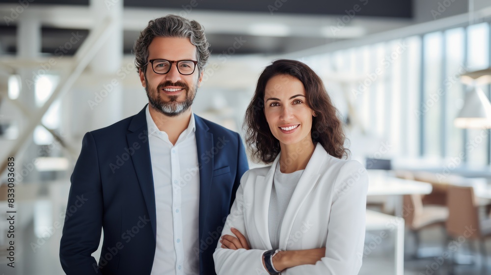 Confident male and female architect looking at camera Confident male and female architect looking at camera