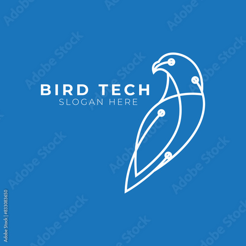 bird logo  technology  line style  vector icon symbol minimalist design template