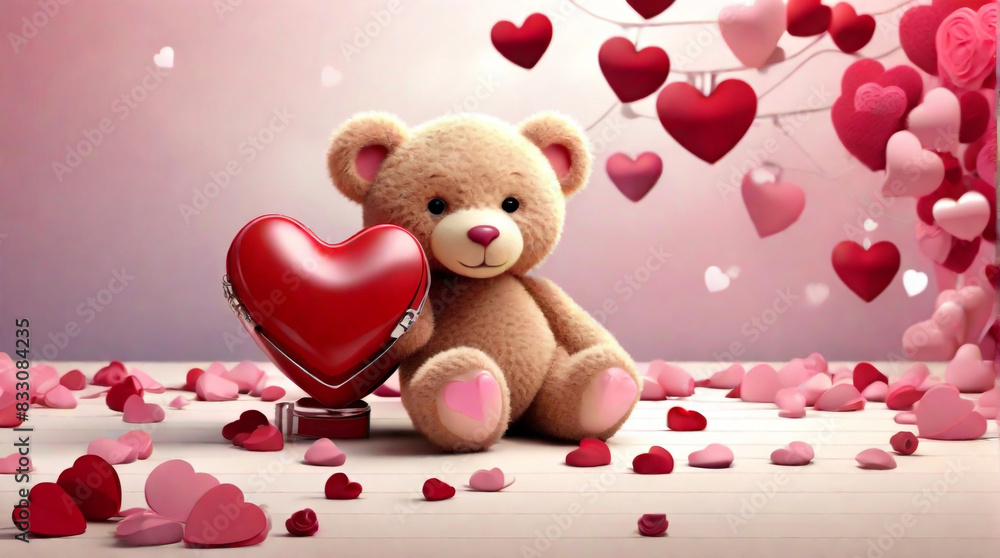 A teddy with stunning valentine's background and rosess concept by teddy day A teddy with stunning valentine's background and rosess concept by teddy day