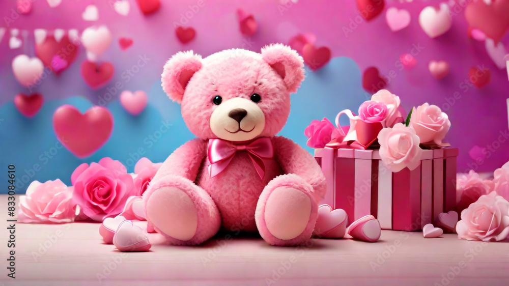 A teddy with stunning valentine's background and rosess concept by teddy day A teddy with stunning valentine's background and rosess concept by teddy day
