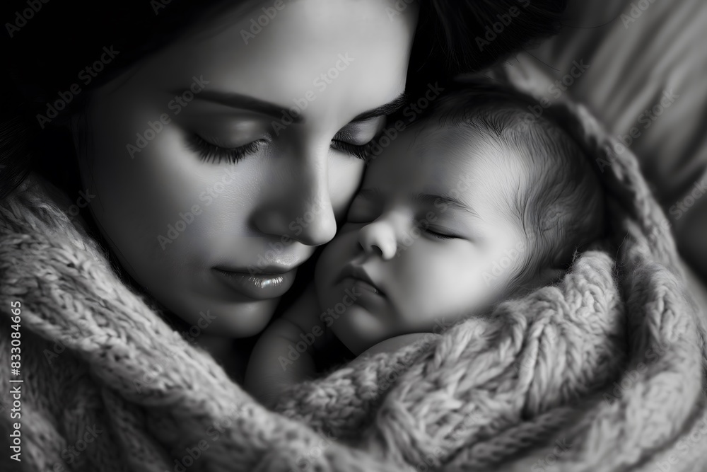 Loving Mother and Baby Sleeping Peacefully Together Loving Mother and Baby Sleeping Peacefully Together